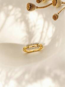 1pc Women's Gold Oval Diamond Ring, Elegant & Fashionable, Suitable For Party Or Commute, Luxury Gift Jewelry For Women - Gold - View 9
