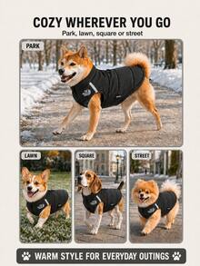 Winter Quilted Dog Vest, Sleeveless Warm Dog Clothes With Leash D‑Ring, Reflective Zipper Dog Jacket, Stand‑Collar Drawstring‑Adjustable Pet Apparel For Small, Medium And Large Dogs For Outdoor Trips - Black - View 7