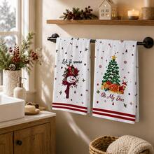 2/4/6pcs Christmas Theme Printed Christmas Home Decor Kitchen Napkins, Classic Red & Green Holiday Hand-Painted Style, Soft & Easy To Clean, Santa Claus, Christmas Tree, Snowflake Patterns, Christmas Gifts, Kitchen Decor, Baking, Cooking, Christmas Party, Christmas Table Decor, Kitchen Accessories - Multicolor - View 2