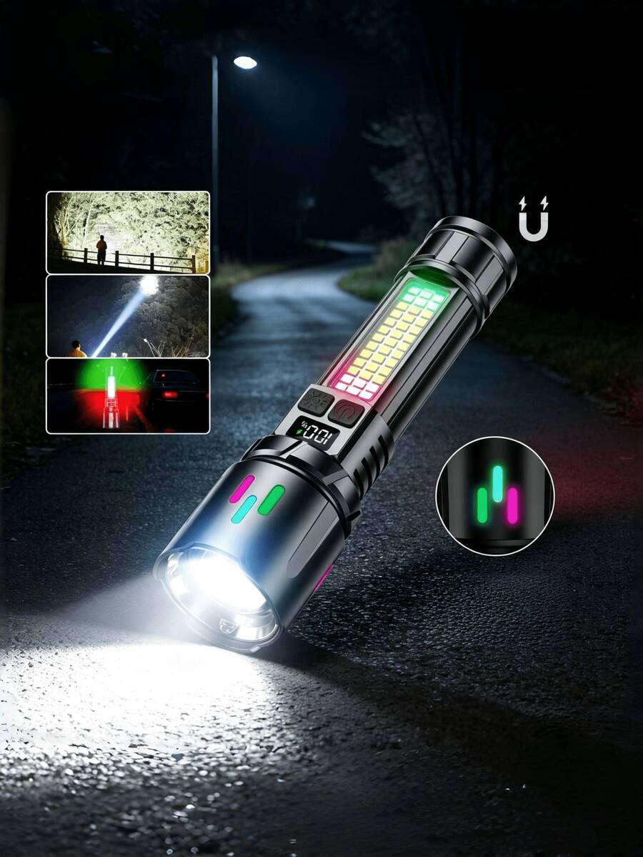 1pc Super Bright Zoomable LED Flashlight With Tail Magnet; 800 Lumens, 3000mAh, USB-C Rechargeable. Suitable For Outdoor And Home Use - Essential For Camping And Travel.