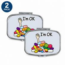 Square Pill Box, Printed With Capsule, Tablet, Letter, Medicine Bottle Patterns, Portable Medicine Storage Compartment, Mini Metal Storage Box, Portable Jewelry And Pill Box, Travel Pill Box, Large Capacity Compartment, Weekly Medicine Organizer Box - Multicolor - View 10