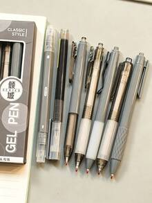 7Pcs Lava Cocoa Series Classic Style Stationery Set,Retractable Gel Pens & Dual Tip Highlighters,Smooth Writing Quick-Dry Ink Assorted Pens,For Student Note Taking,School Supplies,Office Work & Daily Use,Christmas Stocking Filler,Halloween Gifts - Multiple Styles - View 1