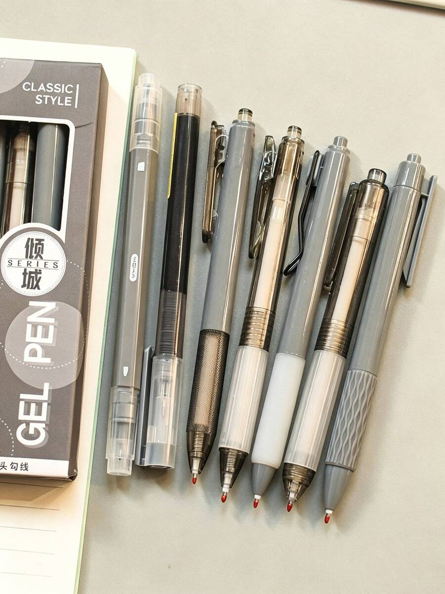 7Pcs Lava Cocoa Series Classic Style Stationery Set,Retractable Gel Pens & Dual Tip Highlighters,Smooth Writing Quick-Dry Ink Assorted Pens,For Student Note Taking,School Supplies,Office Work & Daily Use,Christmas Stocking Filler,Halloween Gifts - Multiple Styles - View 1