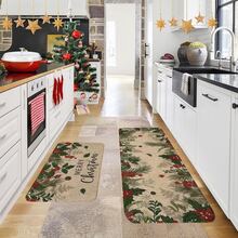 1/2/3pcs Christmas Theme Kitchen Rugs, Flannel Kitchen Rugs, Soft Comfortable Absorbent Non-Slip Machine Washable With Non-Slip Backing, Suitable For Multiple Scenes: Entryway, Living Room, Bedroom, Kitchen, Dining Room, Bathroom, Laundry Room, Hallway, Christmas Holiday Home Decor Floor Mat - Multicolor - View 2