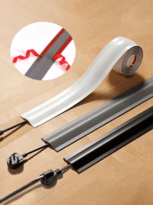 3pcs Floor Cable Trunking, PVC Wire Conduit, Wire Fixing And Extension Protection Slot, Wire Concealment Sticker | One Sticker One Cover Instantly Hide Messy Wires On Floor And Wall Corners! | Flexible And Bendable, Fits Perfectly Along Wall Corners And Right Angles | Multiple Colors To Match Your Choice, Self-Adhesive Material, - O - View 3