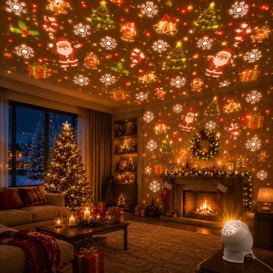 Lampu Proyeksi Natal USB, Lampu Malam Dekorasi Natal Dinamis LED, Rotasi 360°, Lampu Meja Portabel, Sempurna untuk Kamar Tidur, Ruang Tamu, atau Asrama. Memproyeksikan Pola Dekorasi Natal yang Menawan di Langit-langit dan Dinding, Hadiah Halloween, Natal, dan Ulang Tahun. - Putih - View 1