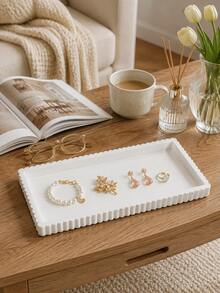 1pc White Rectangular Wavy Edge Jewelry Tray, Elegant Ring, Earring, Bracelet, Perfume And Small Accessory Storage Box, Suitable For Bedroom, Vanity, Dresser, Bathroom Or Desktop Display | Jewelry Tray, Vanity Storage Box, Home Decor - Multicolor - View 5