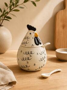 Chicken Ceramic Storage Jar With Lid & Spoon, Cute Floral Condiment Sugar Spice Coffee Bean Container, Kitchen Gift - Multicolor - View 14