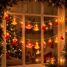 1pc 10/20 LED Christmas Candy Cane & Hat & Socks & Wallet &Bell String Light Battery Powered Hanging Fairy Lamp For Home Bedroom Yard Holiday Party Xmas Tree Fireplace Handle Christmas Decoration - Warm White - View 7