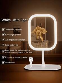 1pc LED Lighted Makeup Mirror, 3 Color Modes, Smart Touch Control Desktop Vanity Mirror, 360° Rotating, With Storage Tray, Portable Travel Makeup Mirror, Rechargeable Foldable Detachable Vanity Mirror, Desktop Makeup Mirror Replacement, Women's Gift - Star - View 13