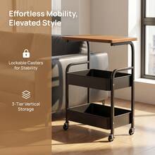 3 Tier Movable Sofa Side Table W/ Wheels Storage Basket Stand Coffee Table Storage Trolley Cart On Wheels Kitchen Bedroom Living Room Rolling Rack - View 4
