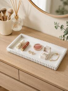 1pc White Rectangular Wavy Edge Jewelry Tray, Elegant Ring, Earring, Bracelet, Perfume And Small Accessory Storage Box, Suitable For Bedroom, Vanity, Dresser, Bathroom Or Desktop Display | Jewelry Tray, Vanity Storage Box, Home Decor - Multicolor - View 1