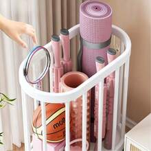 1pc Rolling Storage Bin With Smooth Wheels, Space-Saving Open Mesh Design, Suitable For Storing Yoga Mats, Rackets And Home Fitness Equipment, Bathroom Laundry Basket, Durable Plastic Structure, Back To School Storage Basket - Multicolor - View 4