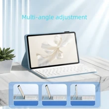 TIANYIMING Casing Kulit dengan Keyboard dan Fungsi Stand untuk Tablet, Pelindung Tablet Ultra Tipis + Keyboard Bluetooth Warna Abu-abu, Kompatibel dengan iPad Generasi ke-5/6/7/8/9/10/11 (A16), Pro 11/Pro 12.9/Pro 13, Galaxy Air 1/2/3/4/5/6/11/13/Mini 6/7/HonorPad/XiaomiPad/RedmiPad/LenovoTab/LenovoXiaoxinTab - Baby Blue - View 3