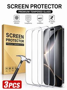 3pcs 9H Tempered Glass Screen Protector, Compatible With IPhone 18 Ultra / 18 Pro / 18 Pro Max / 17 / 17 Pro / 17 Pro Max / 17 Air / 16 / 16 Plus / 16 Pro / 16 Pro Max / 15 / 15 Pro Max / 14 / 14 Plus / 13 / 13 Mini / 12 / 12 Mini / 11 Pro Max / X / XS / XR, High Definition Transparent Anti-Scratch Anti-Bubble - Clear - View 3