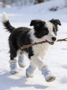 4pcs Winter Warm Dog Boots, Thick Fleece Lining Snow Boots, Anti-Slip Rubber Sole Pet Boots, Adjustable Strap Paw Protection, Suitable For Puppies, Small And Medium Dogs, Cold Weather Outdoor Walking, Chihuahua Accessories - Multicolor - View 4