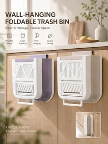 1Pc Aesthetic Wall‑Hanging Foldable Trash Bin, Thick Large‑Capacity Kitchen Garbage Container, Cream Tone Cabinet Door Hanging Waste Bucket, Multi‑Scene Household Storage Organizer - Multiple Styles - View 3