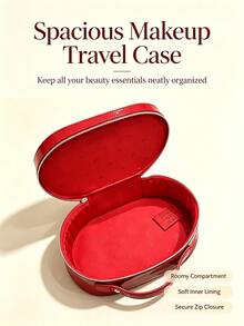 DIOR Red Glossy Patent Leather Oval Handheld Cosmetic Bag, Embossed Logo Portable Makeup Storage Box, Women's Large Capacity Makeup And Skincare Storage Bag, Holiday Gift Idea, Travel And Business Trip Cosmetic Organizer Bag, DIY Customizable Handheld Bag, Perfect Gift For Girlfriend And Best Friend, Commute Sample Lipstick Powder Multi-Function Storage Bag - Glossy Patent Leather Red Makeup Bag - View 2