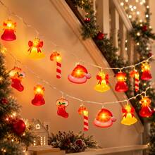 1pc 10/20 LED Christmas Candy Cane & Hat & Socks & Wallet &Bell String Light Battery Powered Hanging Fairy Lamp For Home Bedroom Yard Holiday Party Xmas Tree Fireplace Handle Christmas Decoration - Warm White - View 6
