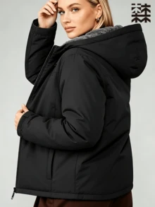 mulinsen Women's Winter Fleece Lined Hooded Windproof Jacket, Zipper Windproof Warm Coat, Suitable For Hiking And Daily Commuting - Black - View 5