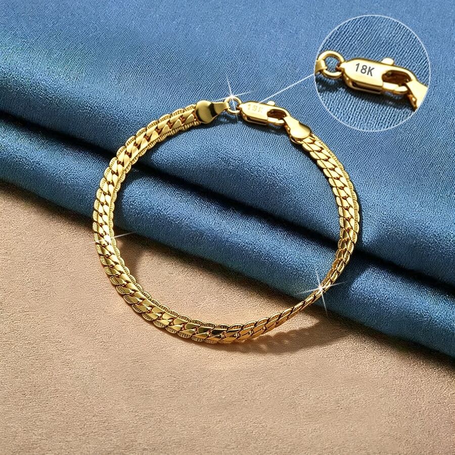 8 Inch 18K Gold Plate Bracelet 5MM Sideways Chain Bracelets For Woman Men Fashion Wedding Engagement Jewelry Gifts - Gold - View 1