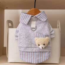1pc Pet Warm Bear Cute Plaid Sweatshirt, Dog Clothes Cat Clothes With Leash Attachment - Multicolor - View 17