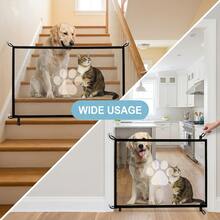 Foldable Breathable Pet Mesh Fence And Stair Gate, Pet Activity Enclosure, No-Drill Pet Isolation Fence, Foldable Stair Gate, Portable Door Frame Mesh With Adhesive Hooks - Black - View 2