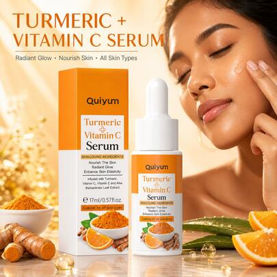 1 Pieza Suero Antioxidante Quiyum de Cúrcuma y Vitamina C, 17ml Esencia Nutritiva para el Rostro Suavizante y Reparadora Suero de Cuidado Facial para Mujeres, Mamá, Esposa, Hermana, Adolescente, Novia Cuidado de la Piel Autocuidado
