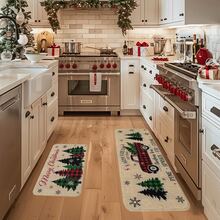 1/2/3pcs Christmas Theme Kitchen Rug, Flannel Kitchen Mat, Soft Comfortable Absorbent Non-Slip Machine Washable With Anti-Slip Backing, Suitable For Multiple Scenes: Entrance, Living Room, Bedroom, Kitchen, Dining Room, Bathroom, Laundry Room, Hallway, Christmas Holiday Home Decor Floor Mat - Multicolor - View 5