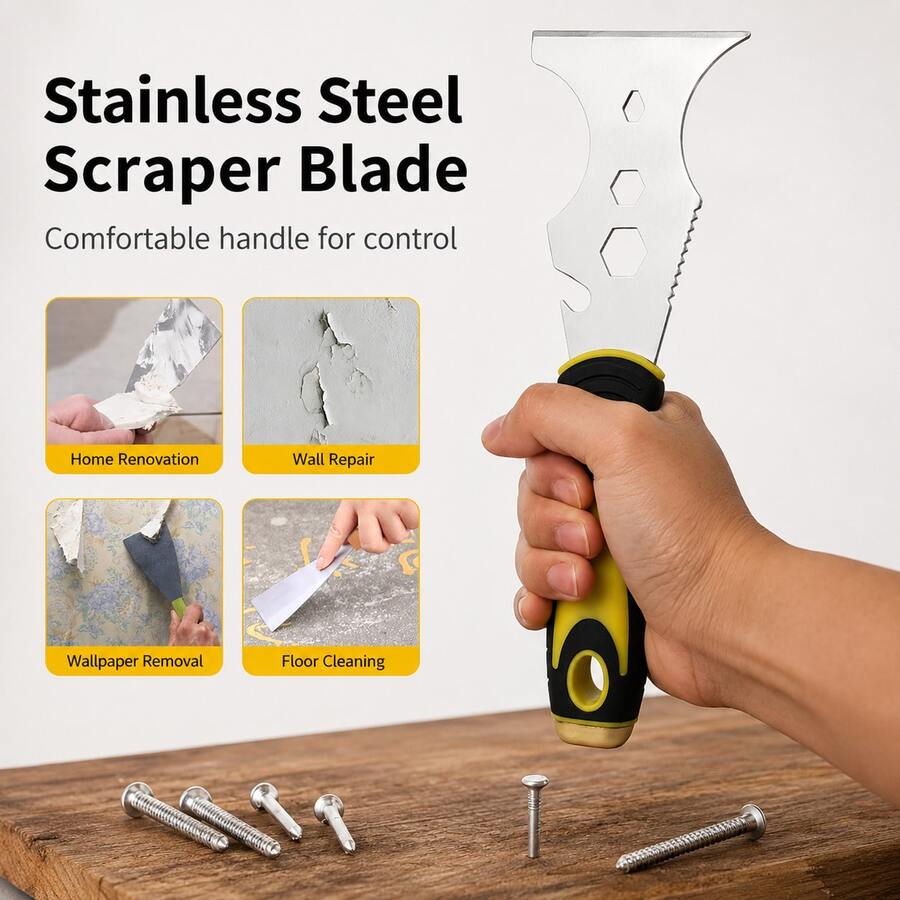 15-In-1 Multi-Function Paint Scraper, With Serrated Edge, Ergonomic Handle And Metal Blade - Sturdy Construction, Efficient Paint Removal, Suitable For DIY Projects And Professional Use, Paint Removal Tool - Multiple Styles - View 1