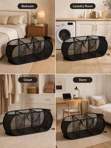 3-Compartment Foldable Laundry Basket, Breathable Mesh Dirty Clothes Bin, Large Capacity Partition Design, Portable With Handles, Suitable For Bathroom And Laundry Room, Easily Sort Household Dirty Clothes - Multicolor - View 5