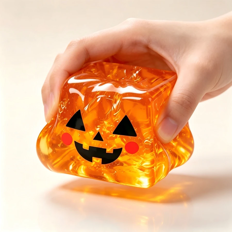 1pc Halloween Glitter Ghost Cube Squishy, Creative Stress Relief Toy, Popular Squeeze Healing Gadget - Multicolor - View 1