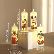 4pcs LED Electronic Candle Lights, Santa Claus Christmas Tree Decor Transparent Candle Night Light, Christmas Decor Candles, Create Christmas Atmosphere, Party Decor, Candle Model And Base Model, With Detachable Base (Pattern Random), Room Decor, Christmas Decor, Christmas Lights, Bedroom Decor, Home Decor, Party Decor, Holiday, Christmas Gift, Thanksgiving, Christmas Tree Decorations - Warm Color - View 5