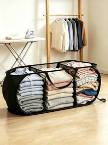 3-Compartment Foldable Laundry Basket, Breathable Mesh Dirty Clothes Bin, Large Capacity Partition Design, Portable With Handles, Suitable For Bathroom And Laundry Room, Easily Sort Household Dirty Clothes - Multicolor - View 7
