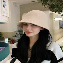 1pc Women's Chenille Knit Bucket Hat, Casual Minimalist Design, Suitable For Daily Wear, Autumn/Winter Outfits, Holidays And Festivals - Black - View 7