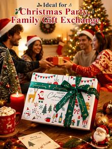 1pc Christmas Gift Box With Card And Raffia Filler, Decorative Holiday Gift Packaging Box With Ribbon, Reusable Home Christmas Party Holiday Gift Box - Multi-color - View 5