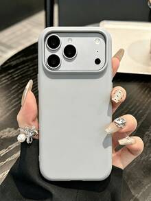 1pc Silicone Phone Case Compatible With 18 Pro Max 18 Pro17 Pro Max 16 15 14 13 Pro Max Plus,PBuilt-In Fleeceremium Minimalist Siliconer Shockproof Anti-Drop Slim Protective Cover - Silver - View 1