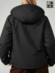 mulinsen Women's Winter Fleece Lined Hooded Windproof Jacket, Zipper Windproof Warm Coat, Suitable For Hiking And Daily Commuting - Black - View 4