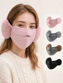 Masker Wajah Musim Dingin Hangat Wanita dari Bahan Fleece dengan Penutup Telinga Lembut, Masker Wajah Tahan Angin yang Dapat Diatur, Cocok untuk Bersepeda, Bepergian, dan Aktivitas Luar Ruangan - alat penutup telinga - View 7