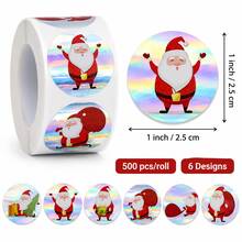 500pcs/Roll Holographic Laser Santa Claus Stickers, 1 Inch Round, 6 Designs, Baking Packaging Stickers, Envelope Gift Seal Stickers, Cup Stickers, DIY Decoration Stickers, Christmas Atmosphere Stickers, PVC Self-Adhesive Label Roll Stickers - Multicolor - View 2