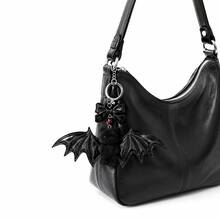 Gothic Bat Bear Keychain, Halloween Black Wing Bag Charm, Cute Bow Pendant, Flocked Material Bag Accessory, Dark Style Phone Charm - Multicolor - View 2