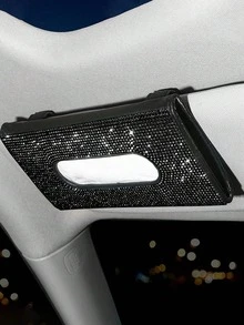 Car Hanging Tissue Box, Rhinestone Decorated, Sun Visor Car Tissue Box - A - View 1