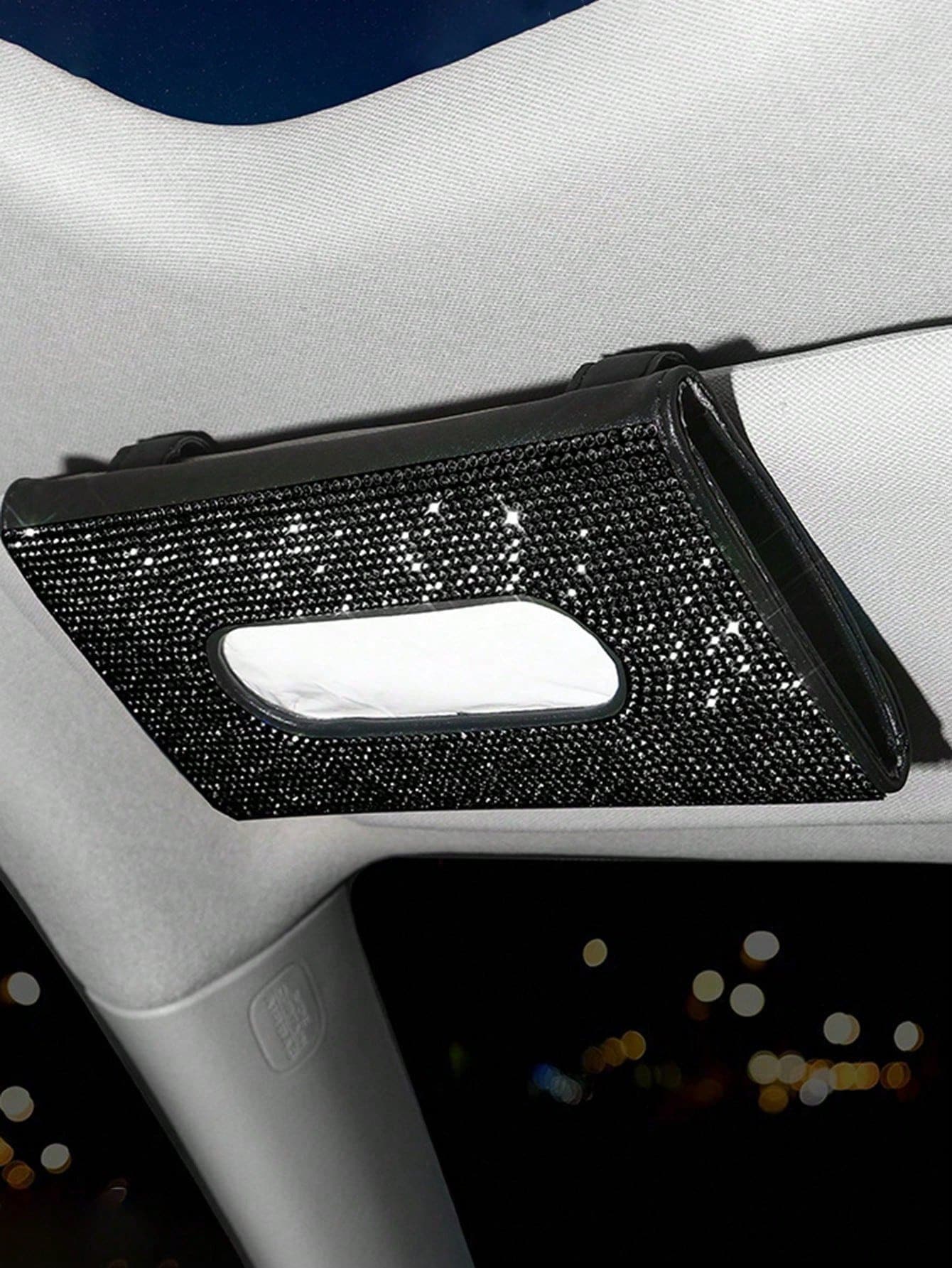 Car Hanging Tissue Box, Rhinestone Decorated, Sun Visor Car Tissue Box - A - View 1