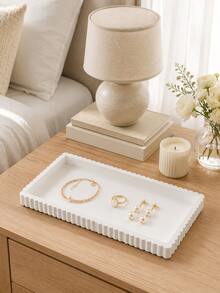 1pc White Rectangular Wavy Edge Jewelry Tray, Elegant Ring, Earring, Bracelet, Perfume And Small Accessory Storage Box, Suitable For Bedroom, Vanity, Dresser, Bathroom Or Desktop Display | Jewelry Tray, Vanity Storage Box, Home Decor - Multicolor - View 3