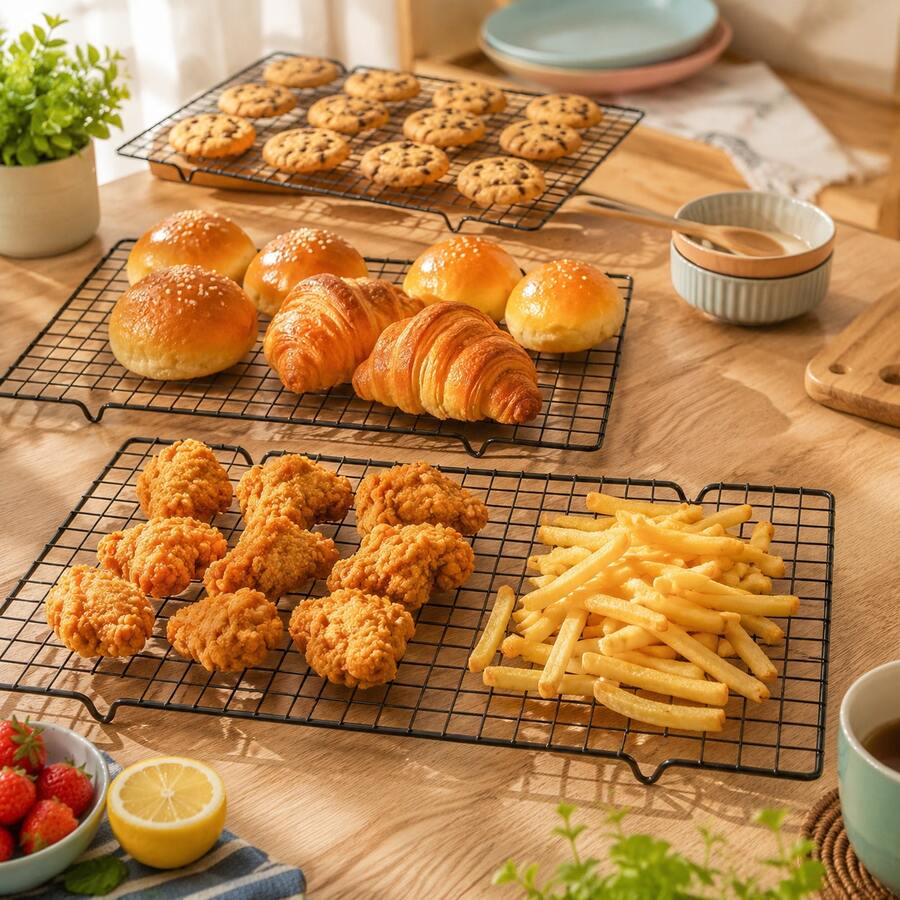 1pc Non-Stick Black Baking Cooling Rack, Iron Cake Bread Cooling Grid, Kitchen Baking Tool Accessory - View 1