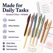 Retractable Ballpoint Pen Set, 5 Random Color Click Pens + 10 Blue/Black Ink Refills, Replaceable Smooth Writing Pens, Suitable For Students, School, Office, Notes, Diary And Daily Writing - Multiple Styles - View 8