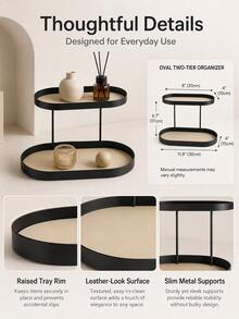 [1pc Iron Art Storage Rack] 1pc Minimalist Style Iron Art Storage Rack With Faux Leather Lining. Double-Layer Oval Storage Box, Suitable For Storing Cosmetics, Jewelry And Keys. Suitable For Living Room Desktop Storage, Bedroom, Bathroom Entrance And Other Scenes, Can Be Used As Desktop Perfume And Lipstick Holder. - Multicolor - View 7