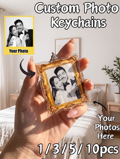 1/3/5/10 piezas Llavero de acrílico personalizado con foto, adecuado para llaves de coche, decoración de bolso, recuerdo de pareja y familia, regalo de dama de honor, cumpleaños, regalo de Navidad