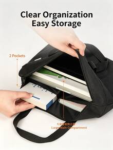 DELI Laptop Briefcase, Thickened Satin Zippered Tote Bag, Large Capacity A4 Document Bag For Office, Business Meetings. - View 6