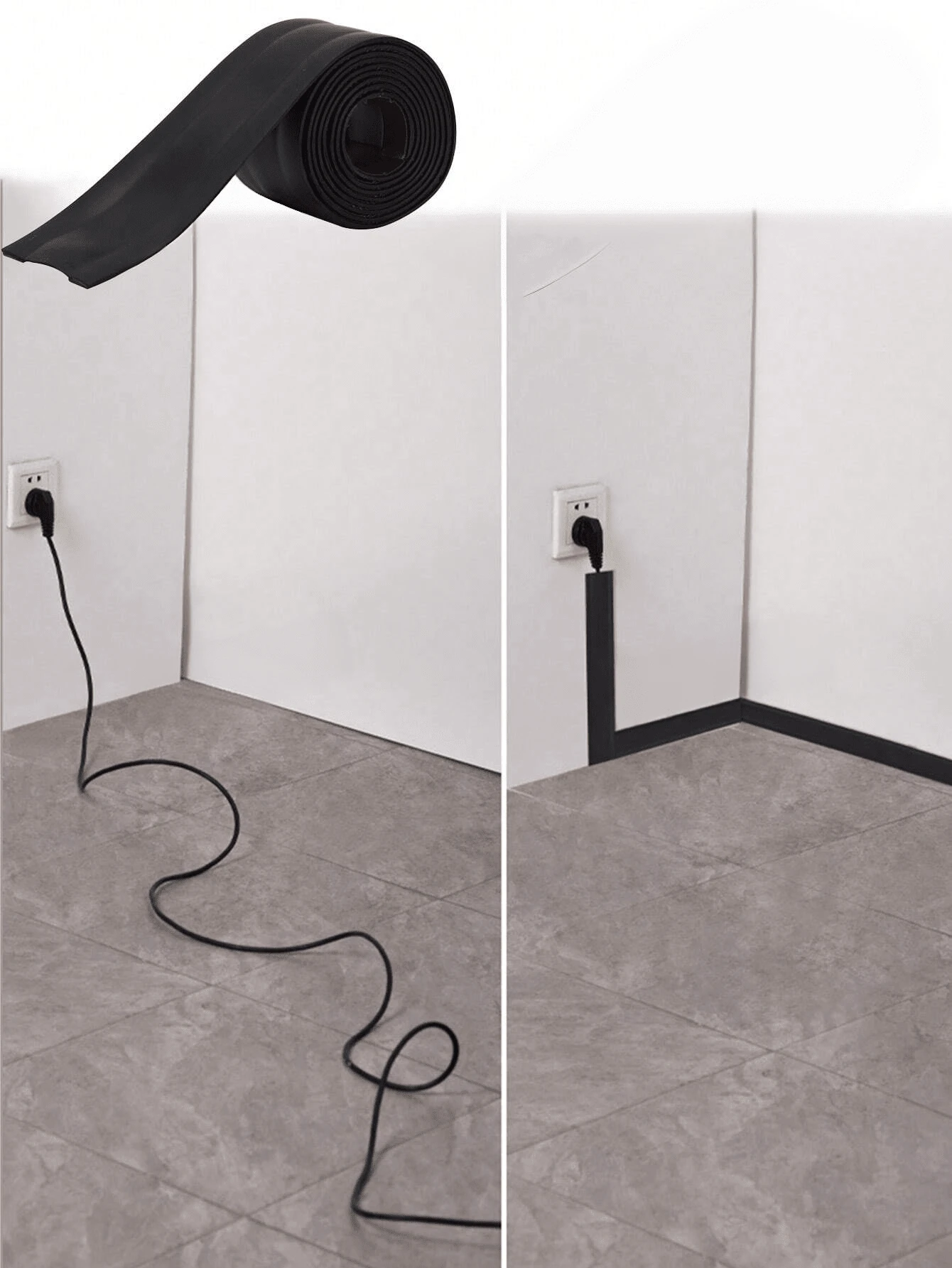3pcs Floor Cable Trunking, PVC Wire Conduit, Wire Fixing And Extension Protection Slot, Wire Concealment Sticker | One Sticker One Cover Instantly Hide Messy Wires On Floor And Wall Corners! | Flexible And Bendable, Fits Perfectly Along Wall Corners And Right Angles | Multiple Colors To Match Your Choice, Self-Adhesive Material, - O - View 1